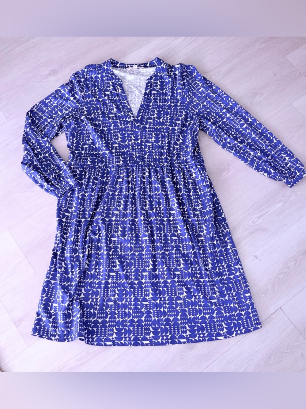 Boden Naomi Relaxed Long Sleeve Jersey Minidress 16/18 R Sapphire Blue/white